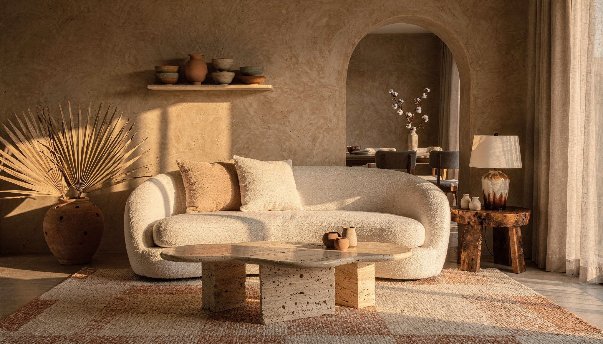 Contemporary Organic Interior Design Curved Boucle Natural iDesign88