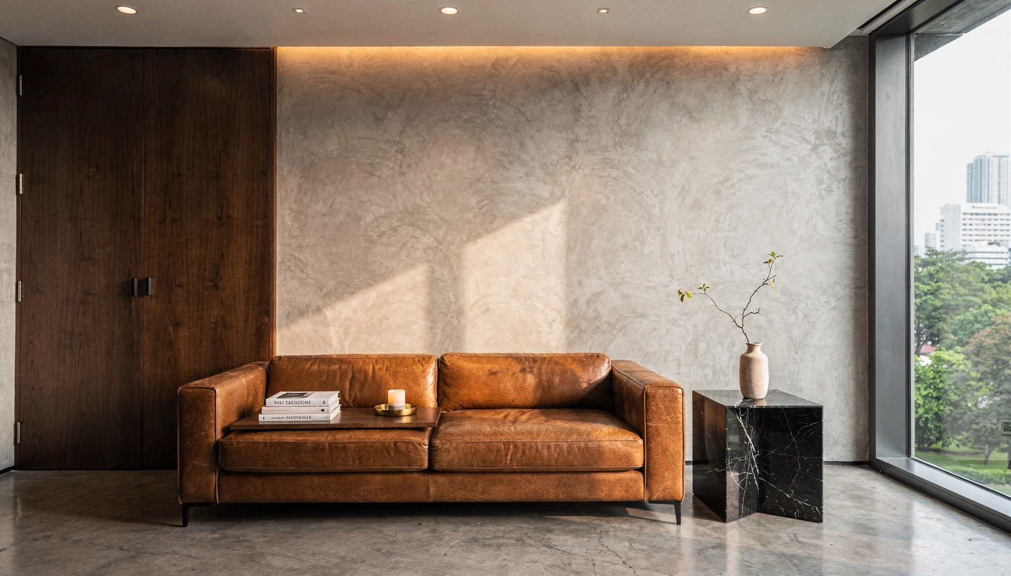 Minimal Luxury Interior Design Venetian Plaster Cognac Leather iDesign88