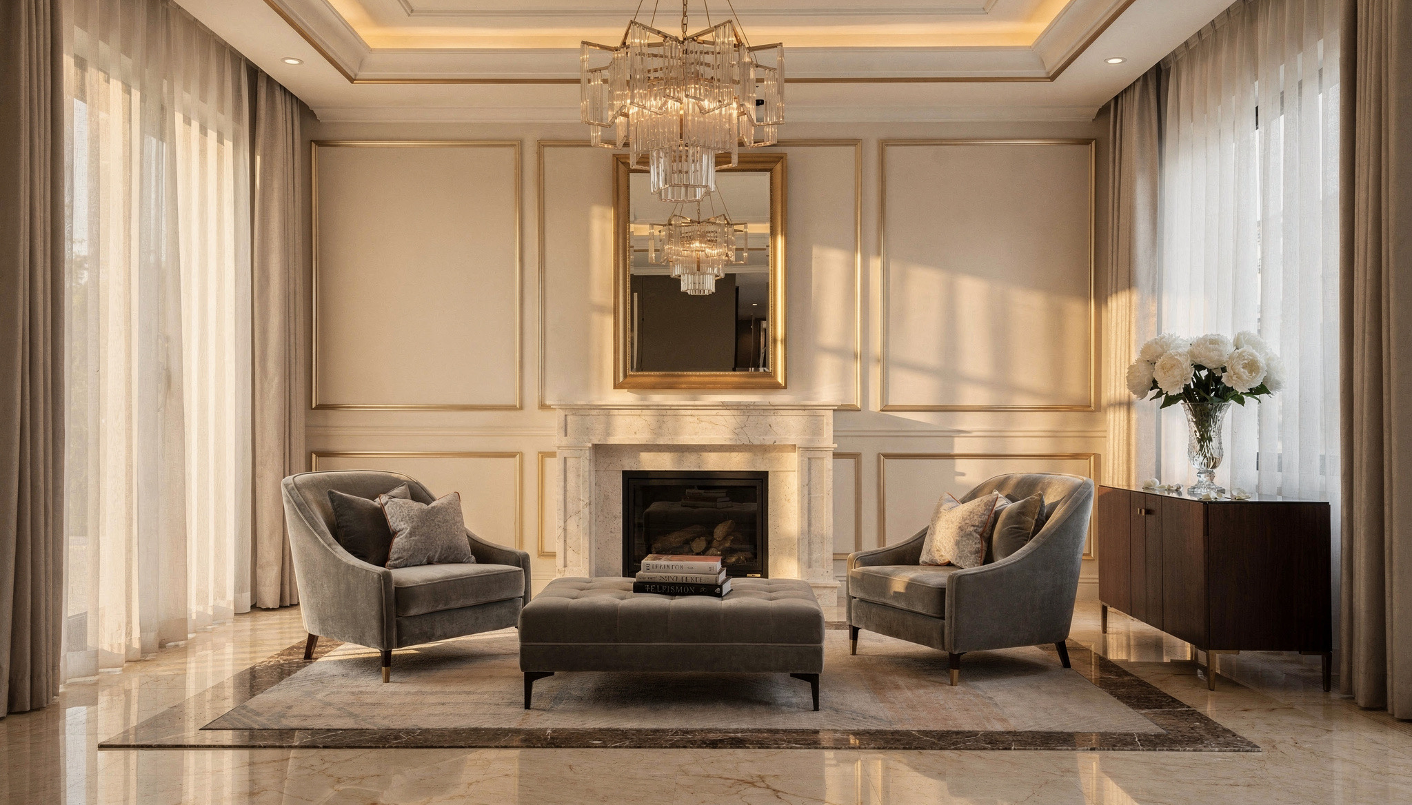 Modern Classic Interior Design Moulding Chandelier Symmetry iDesign88