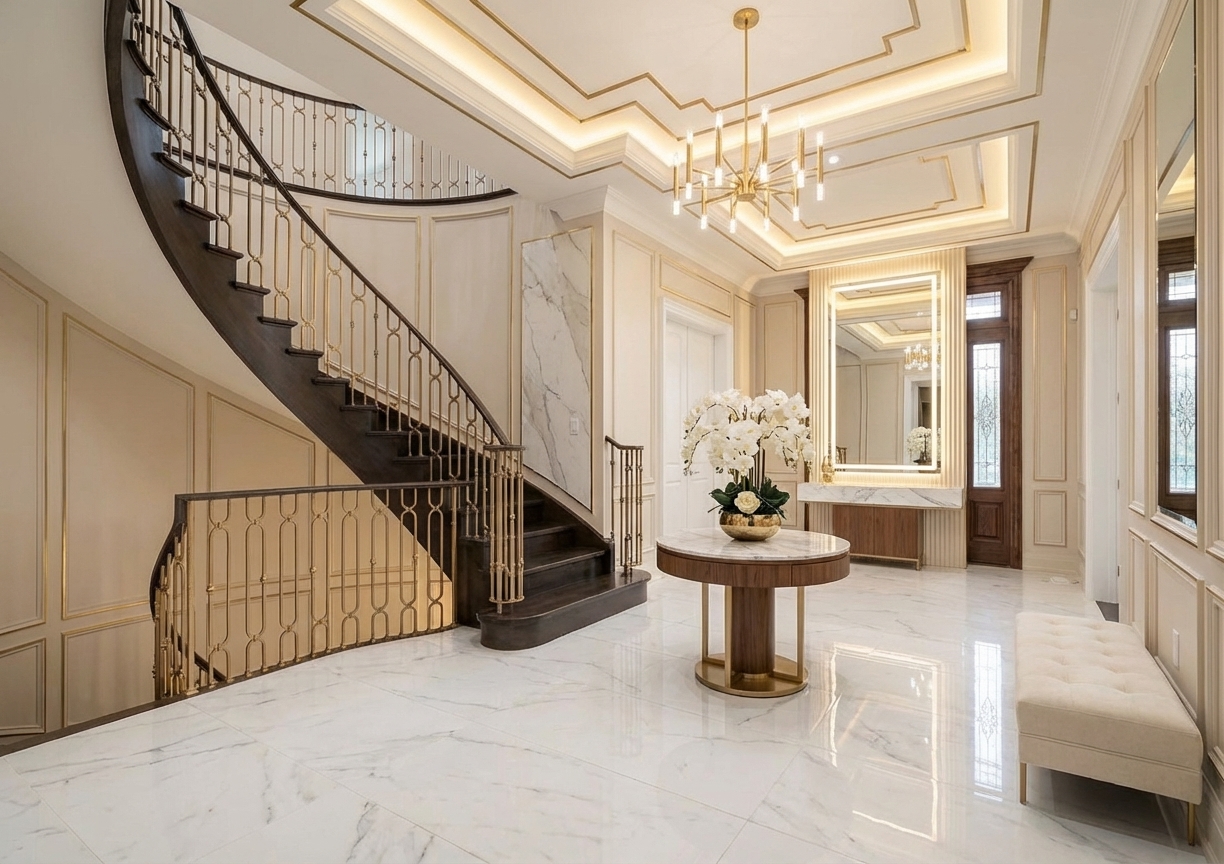 Modern Luxury Grand Foyer Interior Design by iDesign88