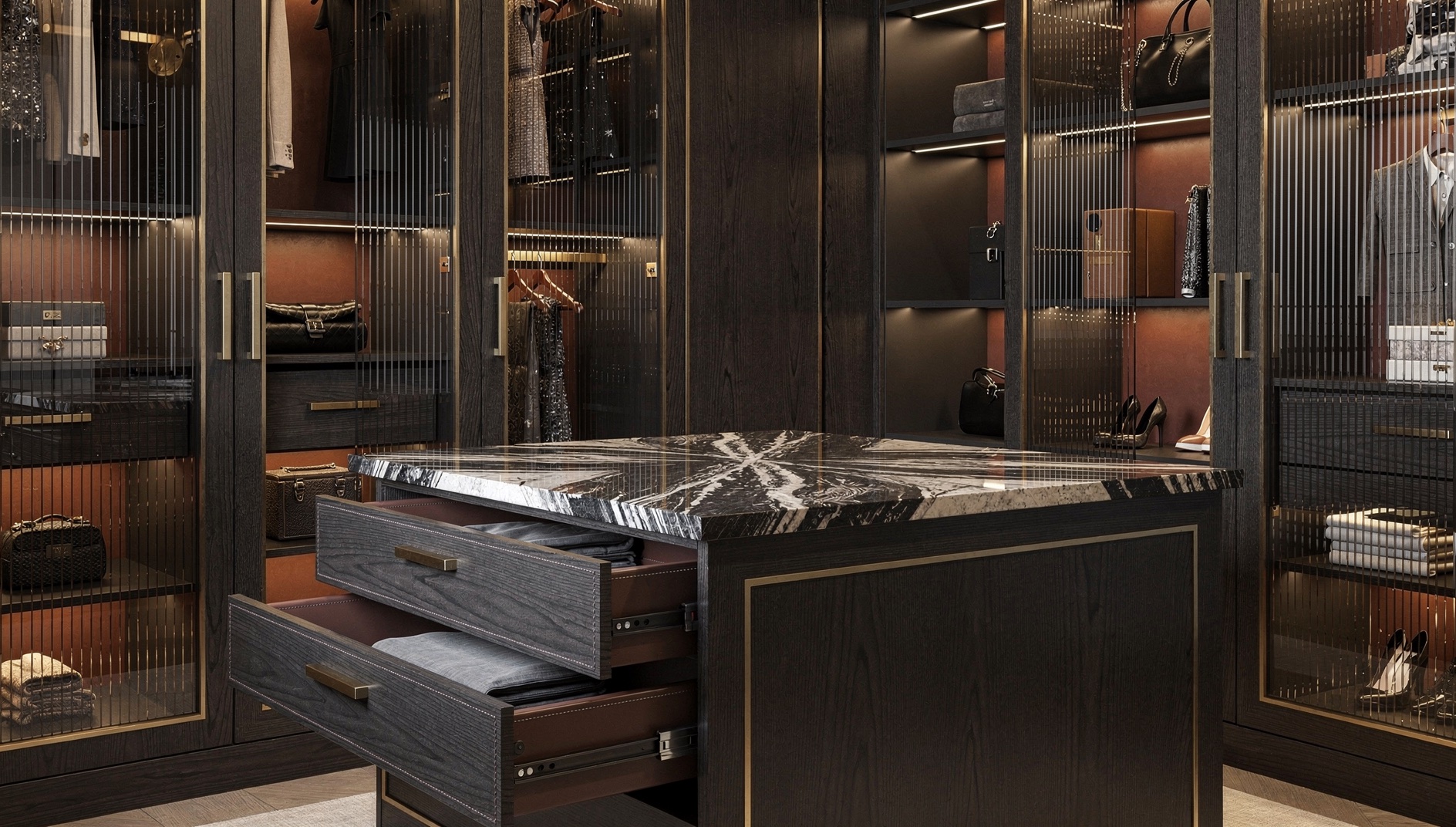 ตู้เสื้อผ้าบิ้วอิน walk-in closet ไฟ LED ในตู้