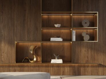 ผนังตกแต่งภายในไม้ระแนง fluted wood feature wall หรู