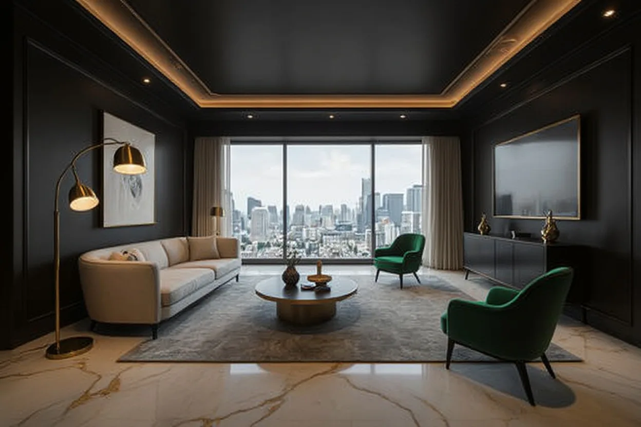 ออกแบบห้องนั่งเล่นเพนท์เฮาส์ Bold Luxury · iDesign88