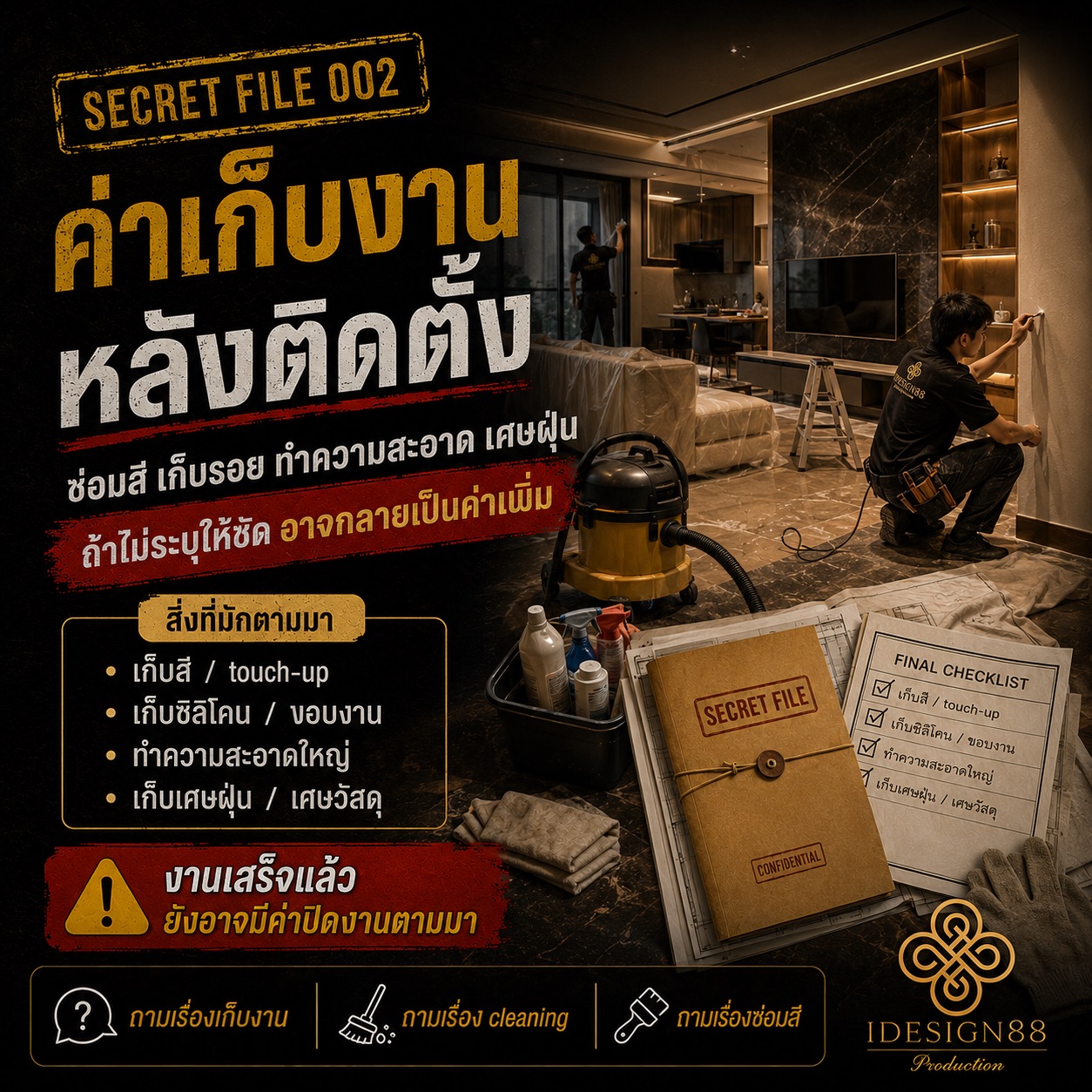 ค่าเก็บงานหลังติดตั้งตกแต่งภายใน