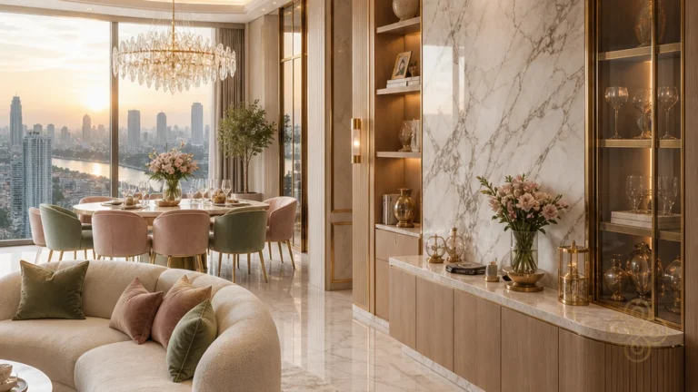 ห้องนั่งเล่นที่ออกแบบให้ฟังก์ชันและความสวยงามทำงานร่วมกัน
