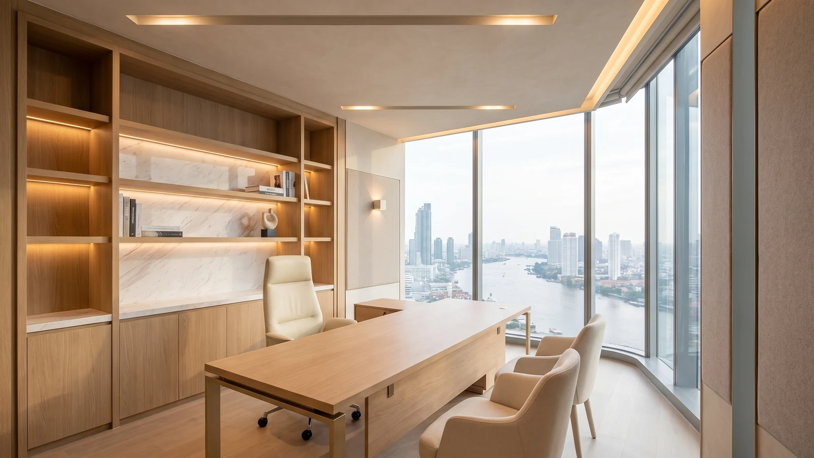 ห้องผู้บริหาร งานบิ้วอินเต็มผนัง ออกแบบตกแต่งภายในสำนักงาน iDesign88