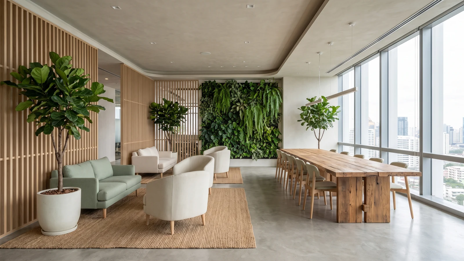 ออกแบบออฟฟิศสไตล์ Biophilic ผนังต้นไม้และไม้ธรรมชาติ ตอบโจทย์องค์กรที่ใส่ใจ Well-being